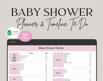 Planificateur de baby shower et calendrier des tâches à accomplir | Plus, liste d'invités, RSVP et outil de suivi des cadeaux