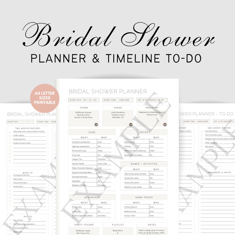 Bridal Shower Planner & Timeline Todo Etsy