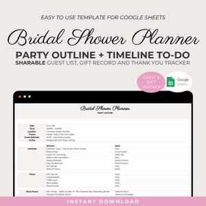 Bridal Shower Planner – Editable Google Sheets Template | Timeline, Guest List, RSVP & Gift Tracker