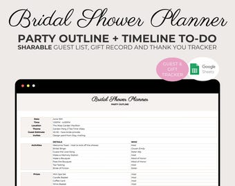 Bridal Shower Planner – Editable Google Sheets Template | Timeline, Guest List, RSVP & Gift Tracker