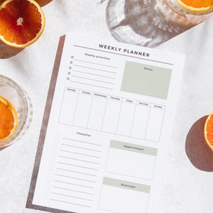 Weekly Planner Page, Simple Productivity Planner, Instant Digital Download, Weekly Checklist Printable, To Do List