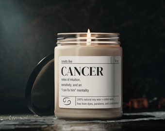 Cancer Zodiac Candle: 9oz Soy Wax Astrology Gift