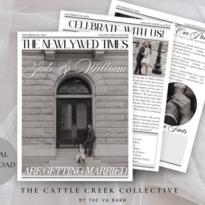 Wedding Program Newspaper|Wedding Newspaper|Ceremony Newspaper|Couple Newspaper|Custom Wedding Newspaper|Newlywed Times|Newspaper Download