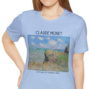 Claude Monet Cliff Walk at Pourville 1882 Artwork T-Shirt Claude Impressionist Painting - Gifts for Women - Girl&#39;s T-Shirt