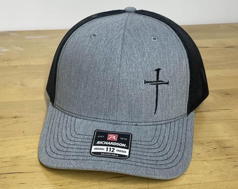 3 Nail Cross Embroidered Trucker Hat - Richardson 112 - Christian Gift