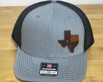Engraved Leather Texas Patch Hat: Richardson 112 Trucker Cap