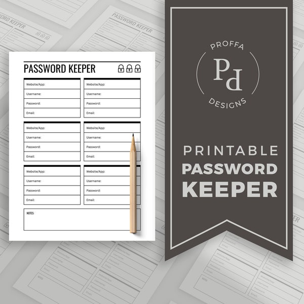 Printable Password Log / Digital Password Tracker / Simple Password Keeper / App Account Record Keeper / A4, US Letter Instant Download PDF