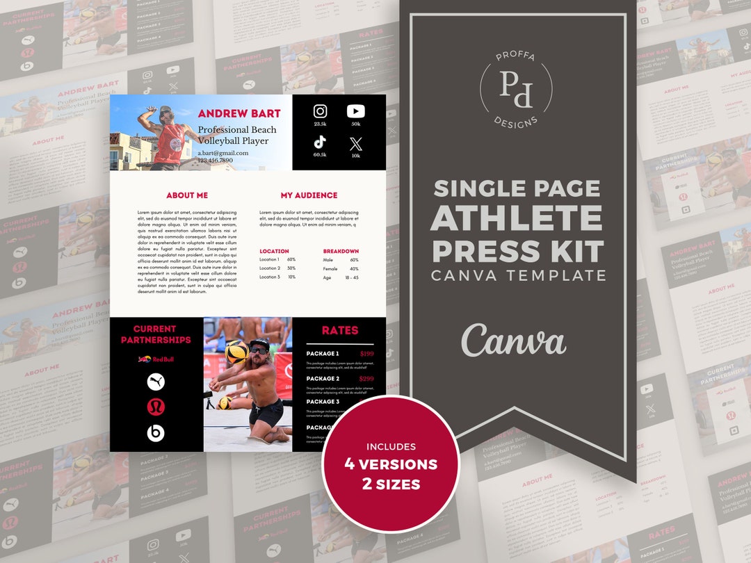 One Page Athlete Media Kit Canva Template / Influencer Etsy