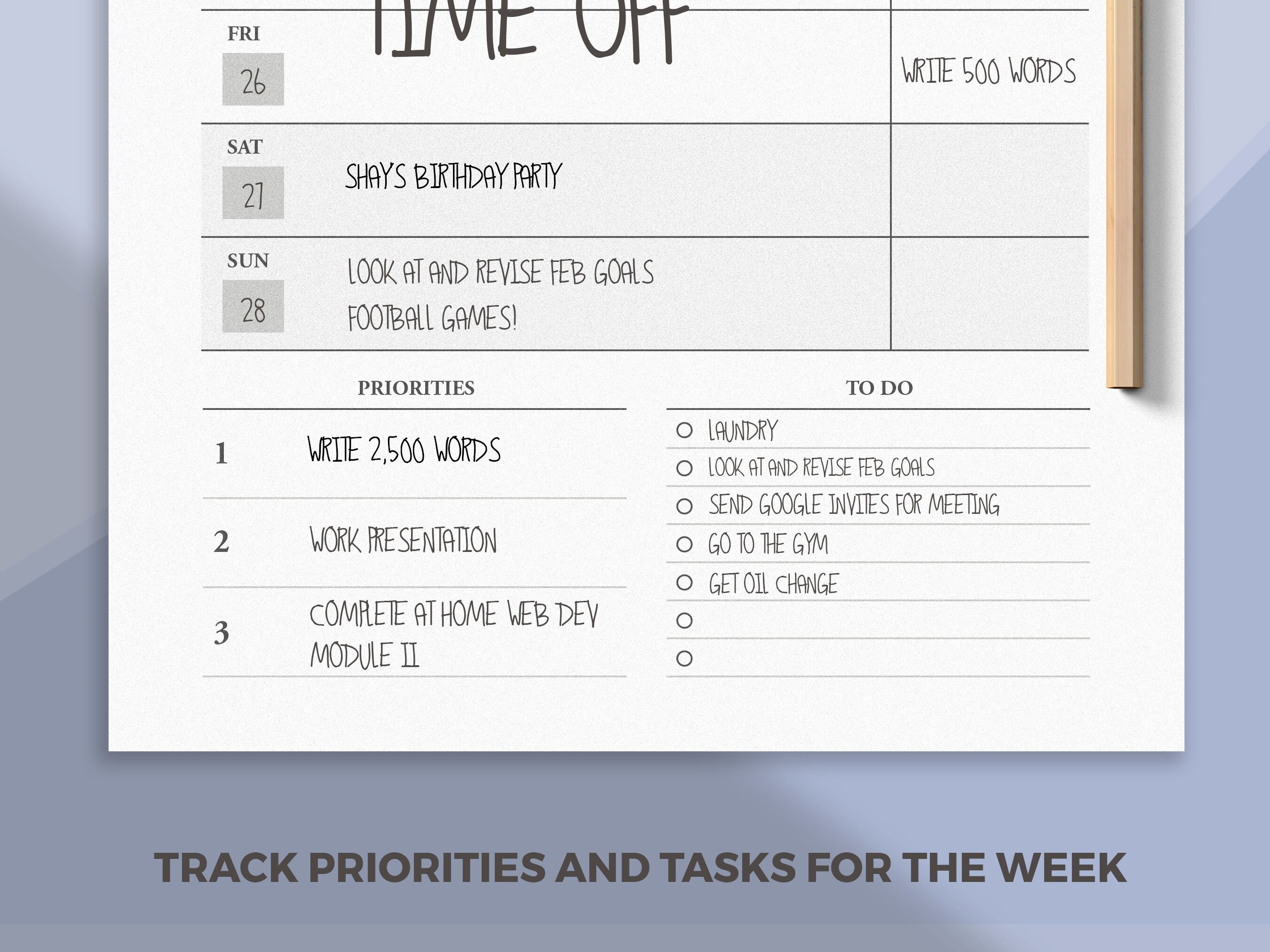 Undated Weekly Calendar / Printable Fillable Sunday and Monday Start ...