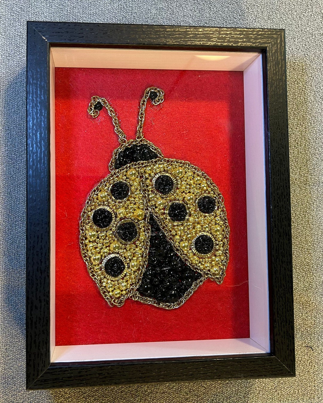 Recycled Jewelry Ladybug 5x7 Shadow Box Art - Red & Gold Decor - Etsy