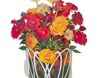 No. 55 Dahlia Bouquet, Flowers Pop-up Greeting Card.