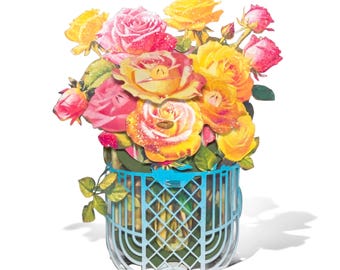 Blue basket Roses popup card. #50