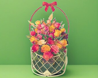 No. 27 Basket Of Flowers, Bouquet, Pop up Greeting Card