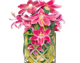 No.37 Lilies Flowers, Pop-up bouquet greeting Card.