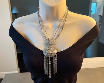 Tribal necklace for women silver chain necklace gift for her rope chain statement necklace tribal silver necklace jewelry vintage necklace