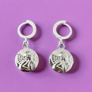 Angel earrings for her Small earrings Angel charm earrings religious jewelry gift for her hoop earring Catholic jewelry silver color earring