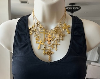 Multi cross necklace for her cross charms necklace gold cross necklace religious jewelry golden cross jewelry protection jewelry spiritual