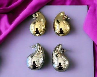 Large teardrop earrings for her copper gold plated earring waterdrop earrings gift for her chunky earring minimalist earrings trendy earring