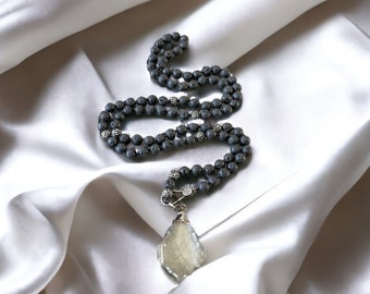 Long beaded necklace with crystal pendant bohemian necklace black necklace gift for her boho necklace long knotted zircon crystal necklace
