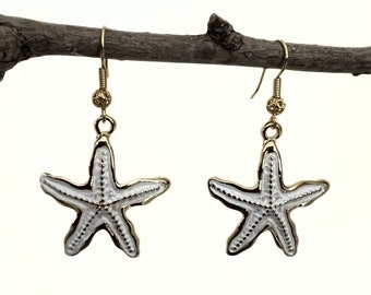 Starfish earrings for beach jewelry for her white earrings enameled earrings gift for her beach earrings sea lover starfish pendant earrings