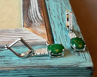 Emerald earrings silver emerald drop earring gemstone emerald jewelry gift silver earrings delicate earrings for woman emerald gift for her