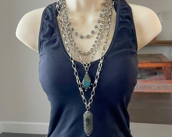 Labradorite Necklace Multiple Layered Necklace Layered Chain Necklace Bohemian Necklace Multiple Strand Necklace Labradorite Stone Pendant