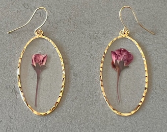 Resin dried flower pendant earrings resin transparent earrings rose flower earrings clear resin dried nature lover earrings for nature lover