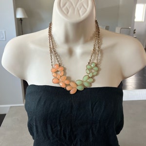 Colorful beaded necklace gold statement necklace for her orange necklace gift for woman bib necklace green necklace vintage gift for woman