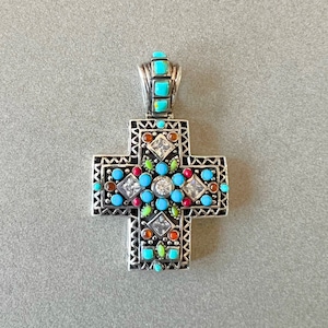 Sterling Silber Anhänger Kreuz Statement Anhänger Kreuz großes Kreuz religiösen Schmuck ethnischen Kreuz ethnischen Schmuck Kreuz Türkis Koralle Geschenk