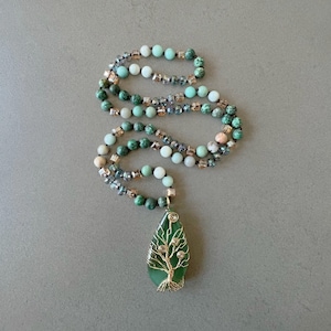 Collana lunga turchese lunga collana di perline con pendente a goccia lunga collana annodata collana di perline di cristallo e pietra collana boho