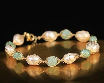 Aventurine bracelet gold filled bracelet aventurine and pearl bracelet aventurine jewelry pearl jewelry gemstone jewelry gift for her gift