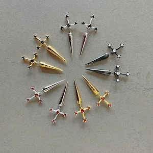 Sword earrings unisex dagger sword earrings front back earrings sword jacket earring dagger earrings gauge earring for him earring for her