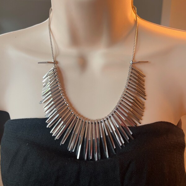 Statement necklace for woman silver tone spike necklace for her statement jewelry elegant necklace party necklaces wedding guest necklaces