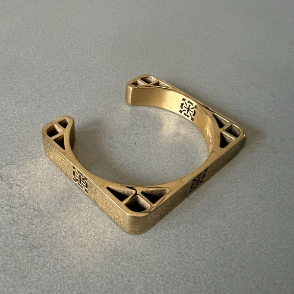 Geometric bangle gold cuff bangle for her gold color metal bangle square cuff bangle for woman vintage bangle gift for her statement jewelry