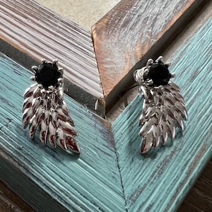 Angel wings earrings black Crystal earrings feather stud earrings vintage earring gothic earrings biker earrings silver stud earring angel
