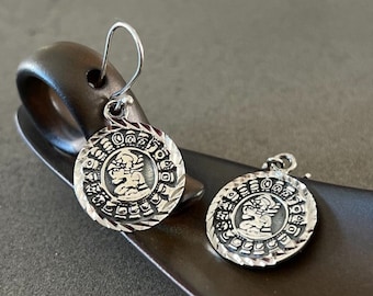 Earrings mayan calendar pendant sterling silver mayan calendar charm earrings for woman silver jewelry gift for her handmade earrings gift