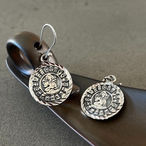 Earrings mayan calendar pendant sterling silver mayan calendar charm earrings for woman silver jewelry gift for her handmade earrings gift