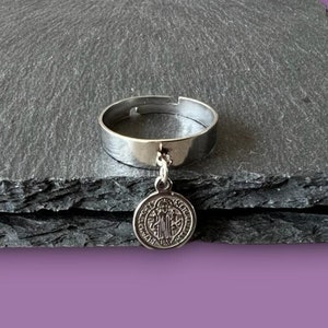 St benedict medal ring St Benedict ring Saint benedict pendant Saint Benedict charm protection ring Silver color ring catholic jewelry gift