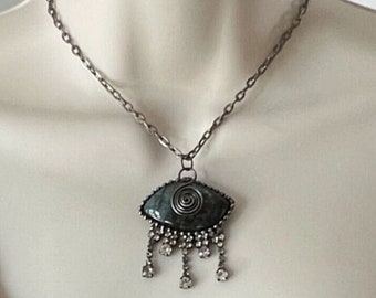 Evil eye pendant necklace mystic pendant with big evil eye charm necklace vintage pendant protection evil eye healing labradorite pendant