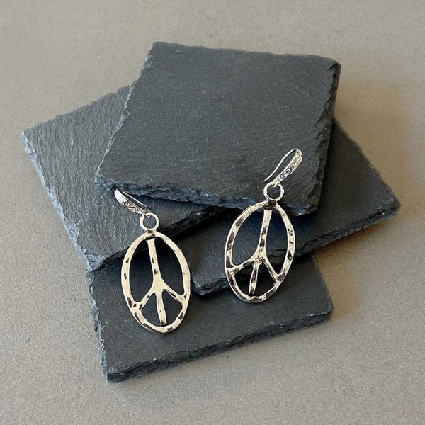 Peace sign earrings Peace and love earrings for her boho earrings drop earrings for peacemaker love earrings silver earrings gift for her