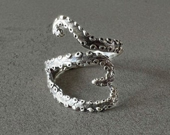 Octopus ring for women Tentacle Ring gift for her 925 sterling silver ring for men ring for Animal lover ring Gothic gift octopus open ring