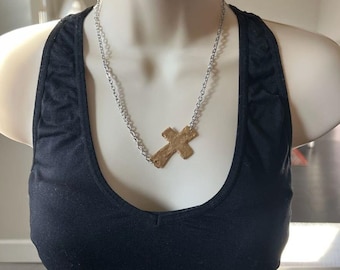 Zijwaartse kruisketting voor haar Kruis hanger ketting tinnen sieraden ketting gouden kruisketting religieuze sieraden christelijke ketting