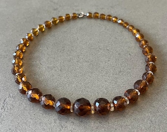 Crystal necklace for her crystal beaded necklace brown crystal beads necklace gift for ladies gift necklace for woman wedding guest jewelry
