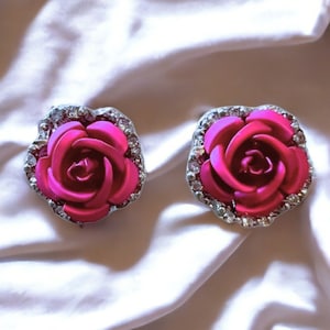 Pink rose earrings for woman flower earrings gift for her pink small earrings vintage look jewelry for wedding guest earrings stud earrings