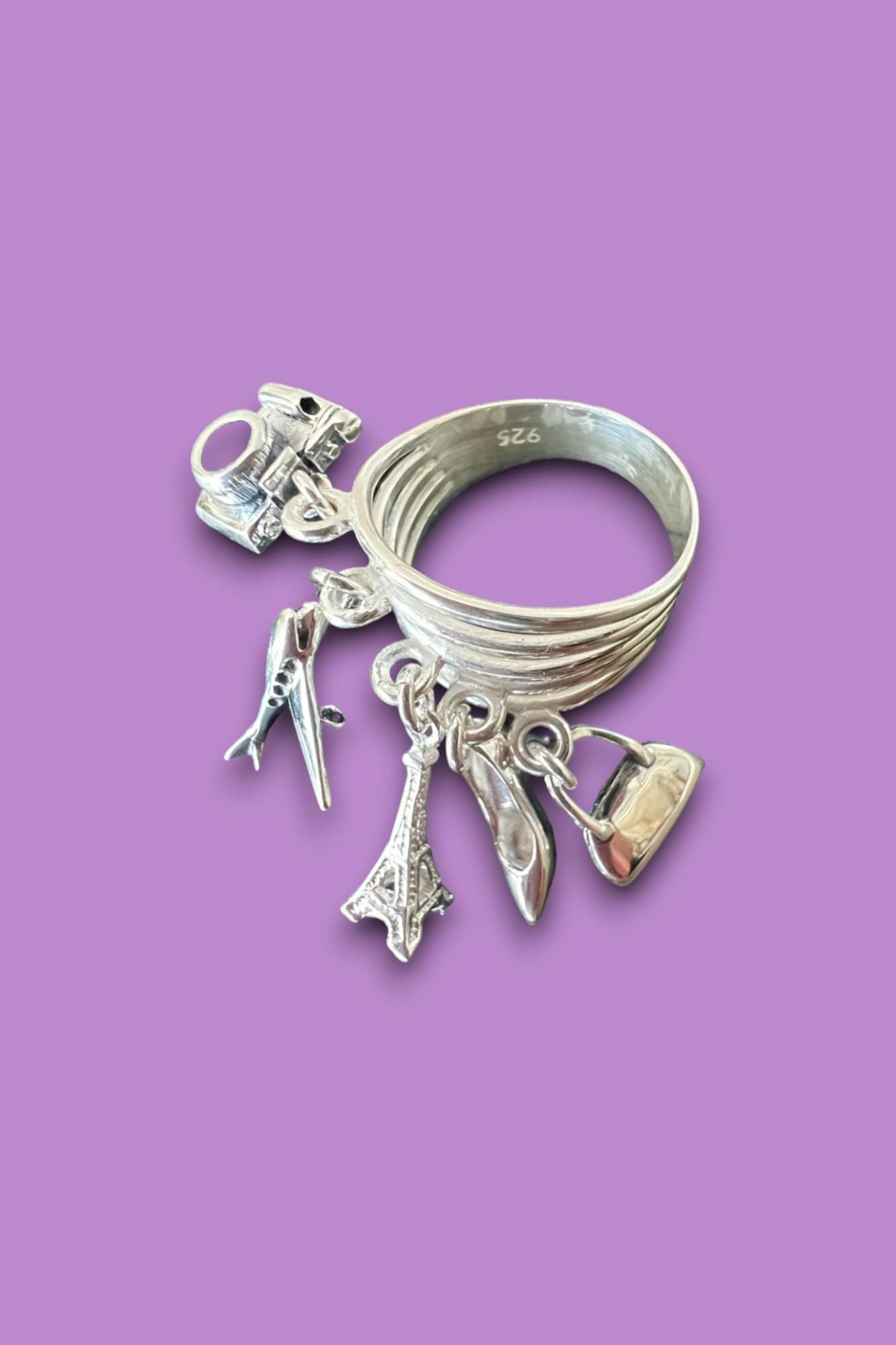 Charms Ring for Women Paris Ring Gift for Mom Real Silver Ring Travel Ring Sterling Silver Ring for Wife Paris Jewelry for Wife Eiffel Ring