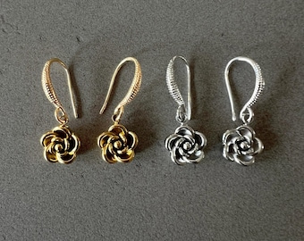 Flower earrings for women dangle floral earrings for her antique gold color drop earrings silver flower earrings gift for her gift for mom