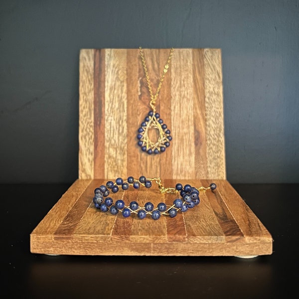 Ensemble collier lapis lazuli bracelet lapis lazuli collier lapis lazuli bracelet anti-stress collier guérison ensemble de bracelets pour elle