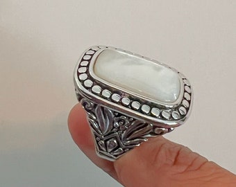 Bague de déclaration pour les femmes, bague en coquillage, cadeau pour femme, bague en coquillage blanc pour son cadeau de bijoux blancs, bijoux vintage, bague en argent