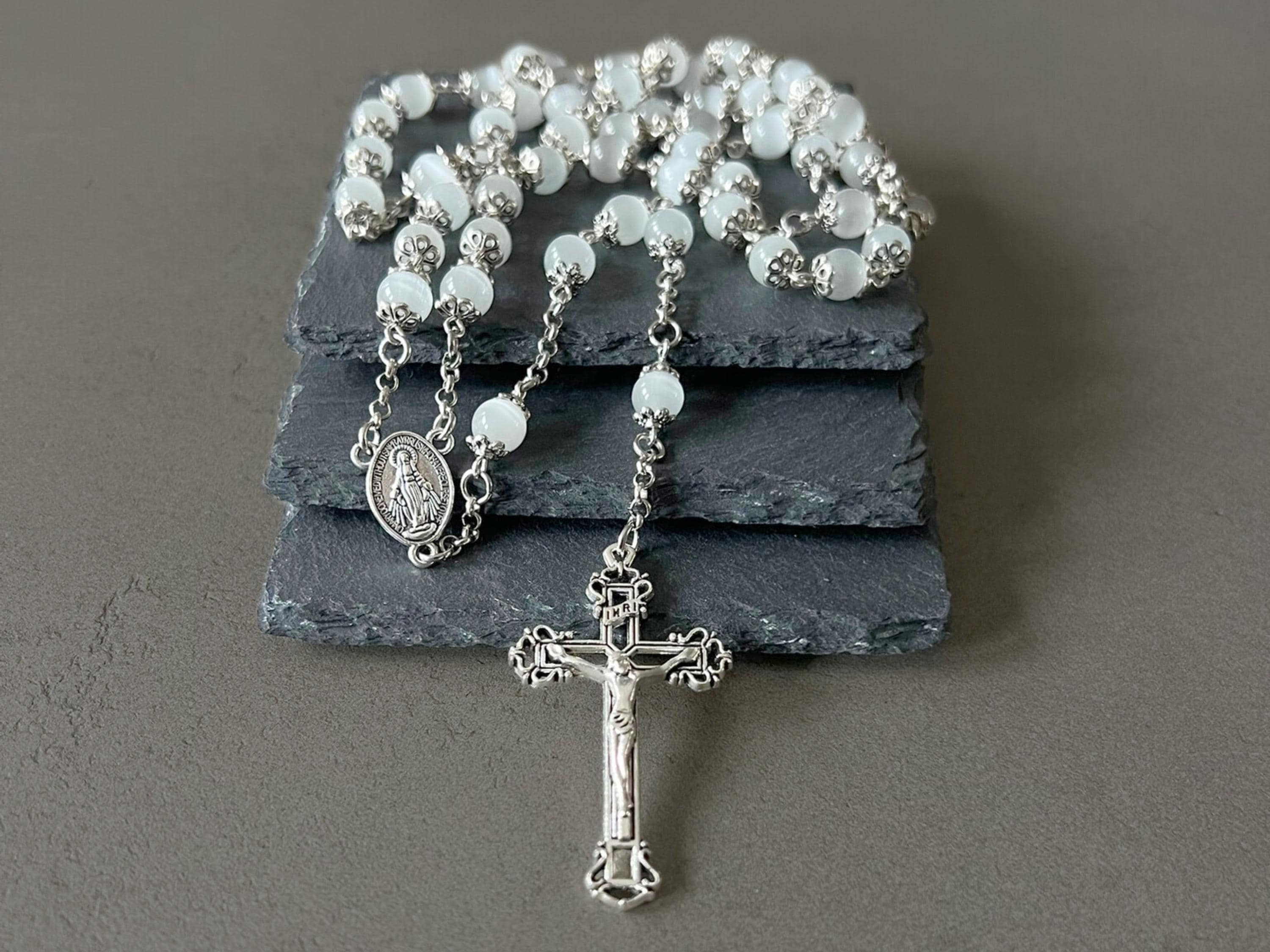 Rosary moon - トップス Moonstone Bead Rosary White Rosary Antique Silver Rosary for Woman
