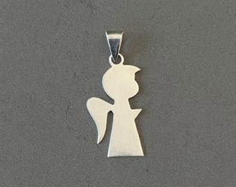 Guardian Angel Pendant, Vintage Sterling Silver Pendant, Angel Jewelry for Women, Religious Jewelry, Vintage Jewelry for Her, Silver Pendant